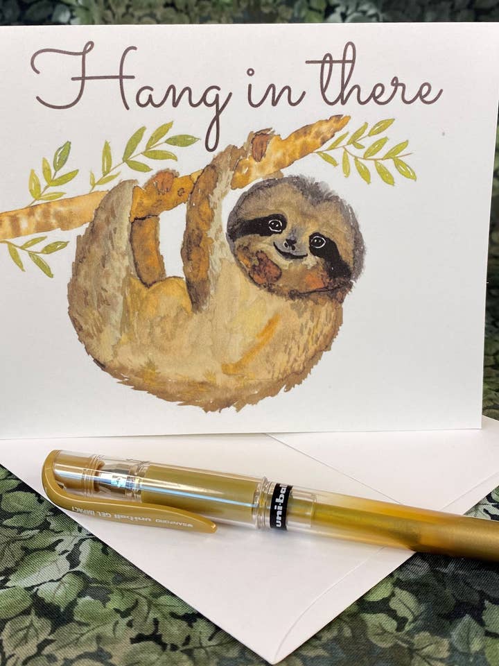Watercolor Sloth Card, Hang In There Card, Get Well Soon Card For Kids, Encouragement Cards For Women, Thinking Of You Card Handmade, Just for wholesale by Lone Fir Artisans