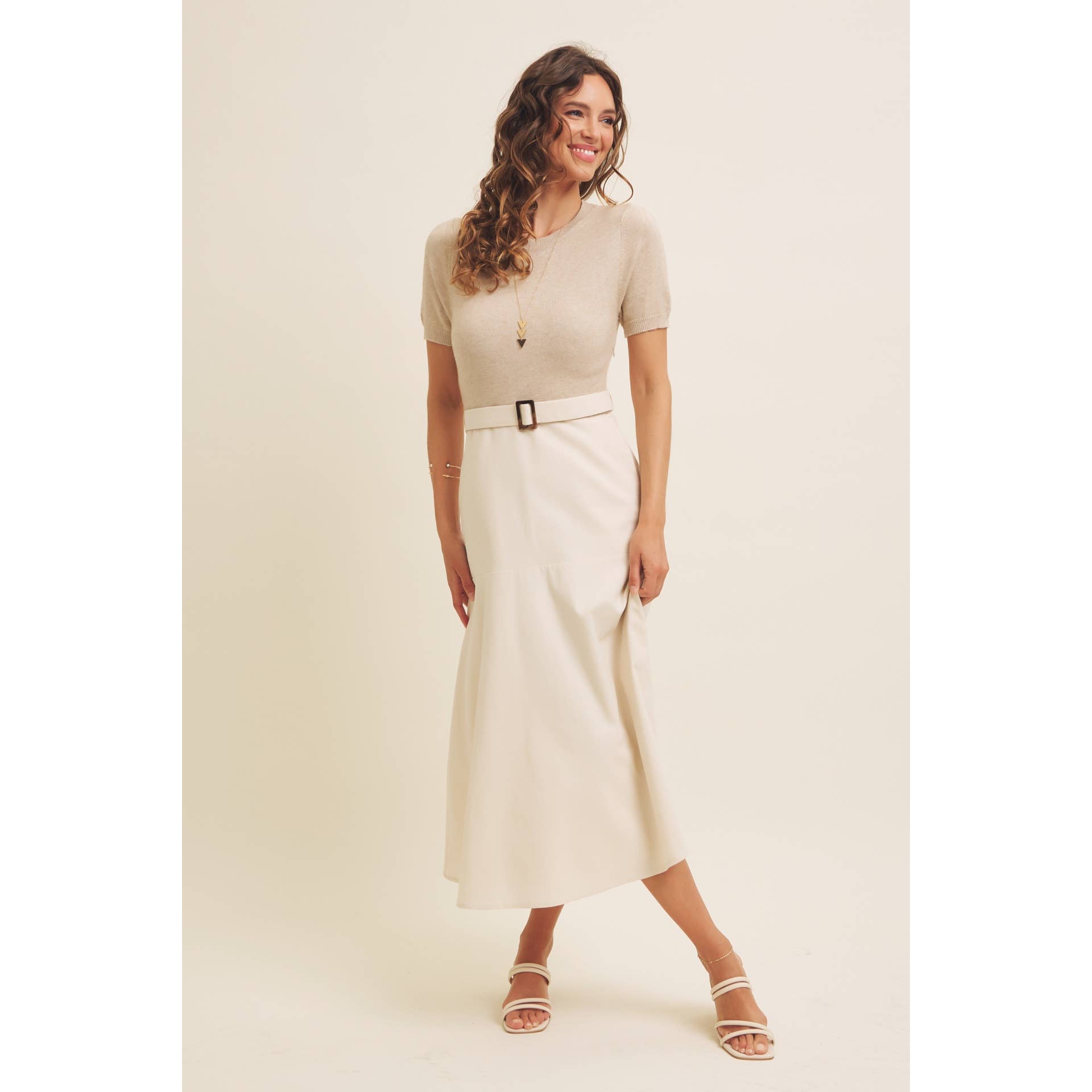 in february - Wholesale Dress - Women's - PHOTOGRAPHS LIKE A DREAM BELTED SWEATER TWOFER MIDI DRESS20