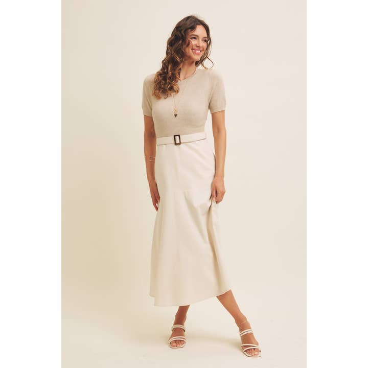 in february - Wholesale Dress - Women's - PHOTOGRAPHS LIKE A DREAM BELTED SWEATER TWOFER MIDI DRESS20