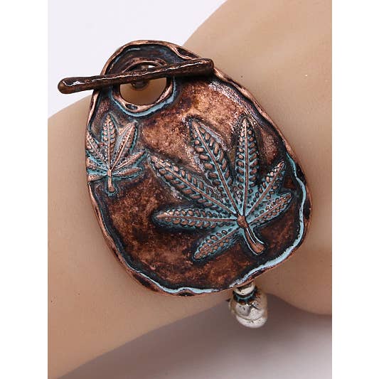 0011 PREMIERE – wholesale Beaded bracelet – FR3883 Marijuana Weed Hemp Leaf Toggle Bracelet