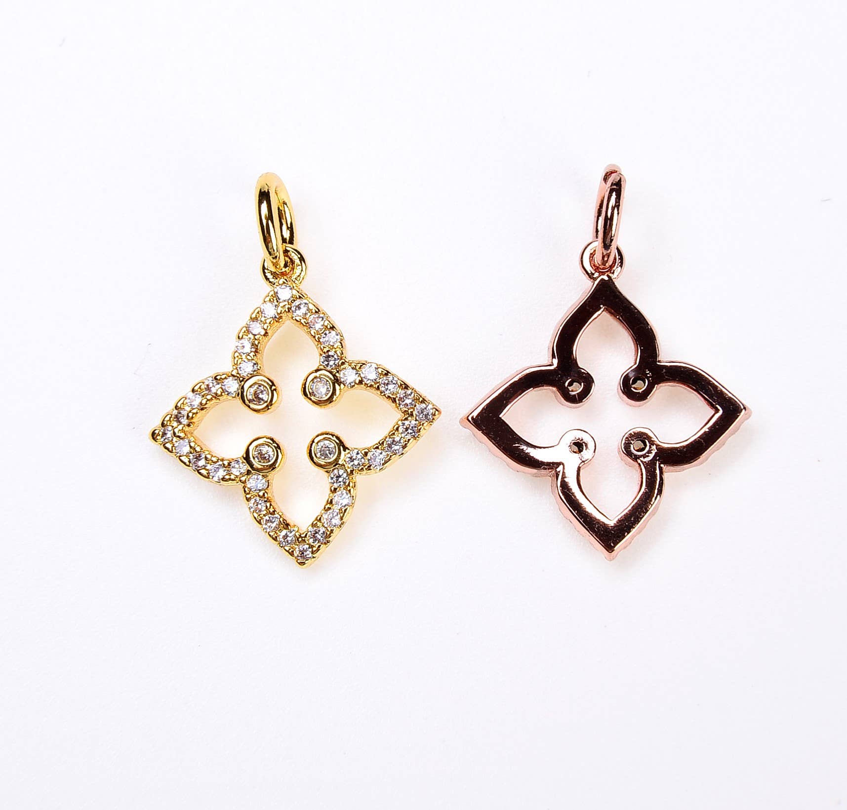 Beads Creation - Wholesale Individual Charm/Pendant - Gold Filled Four Leaf Clover Flower Charm Pendant, CP0162