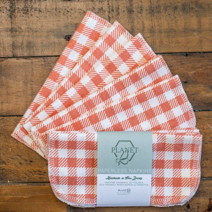 Serviettes sans papier - Vichy corail pour la vente par Planet B, Inc.