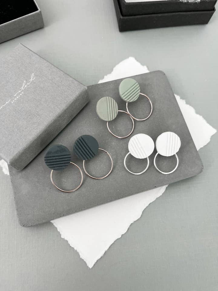 Textured black, white stud with sterling silver ring earring for wholesale by Tina Welsch Jewelry