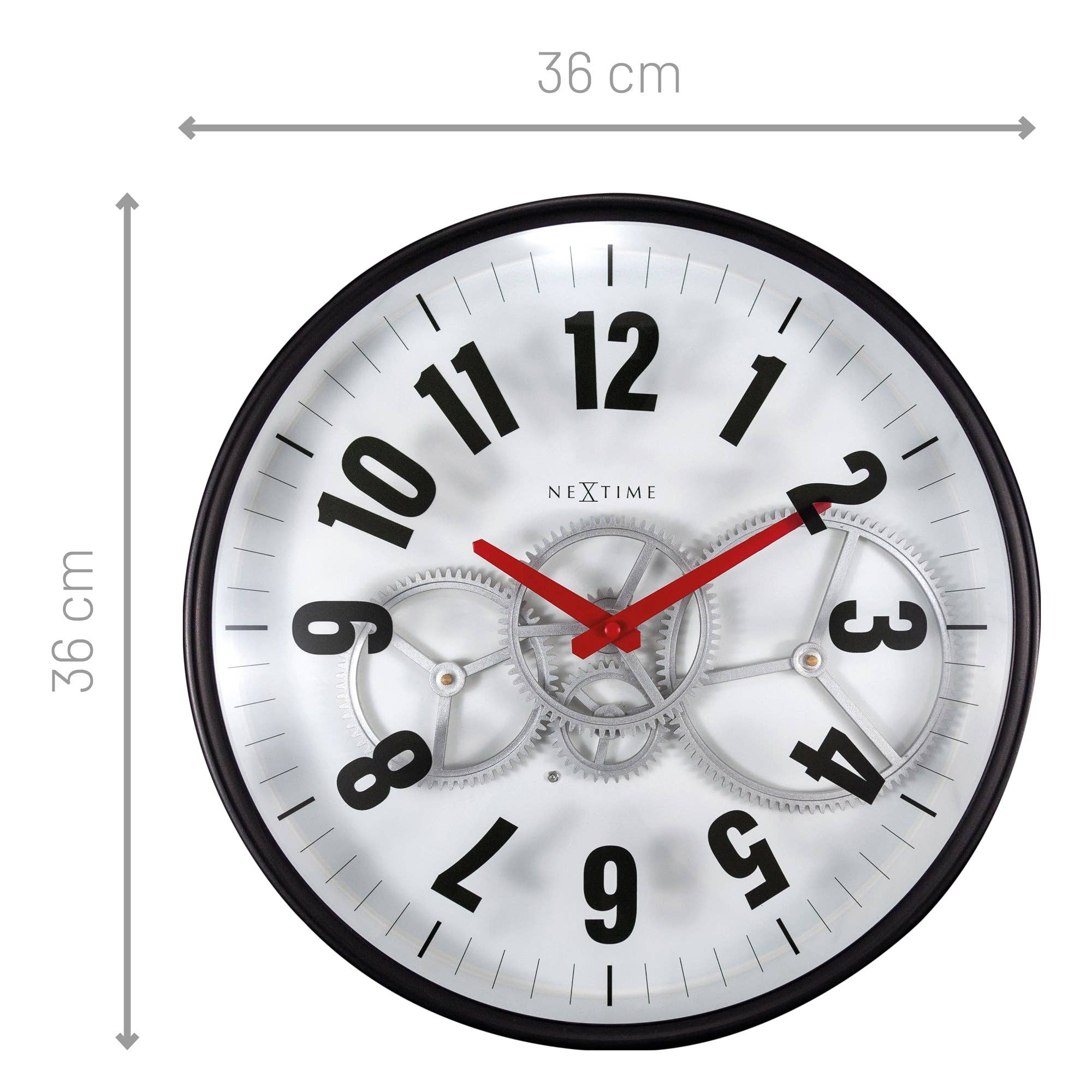 Viceni – wholesale Wall clock – Large 40cm Wall Clock - Exposed Gears - Black & White7
