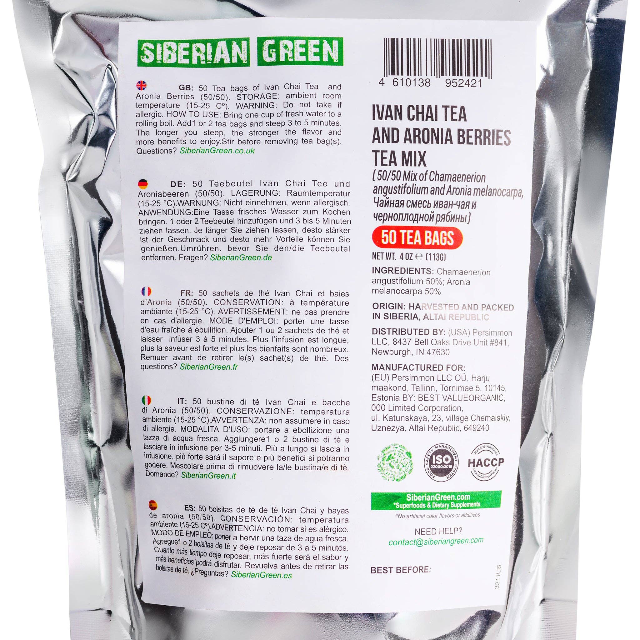 SiberianGreen - Wholesale Tea Bags - Siberian Green Ivan Chai and Aronia Berry Tea - 50 Herbal Tea Bags4