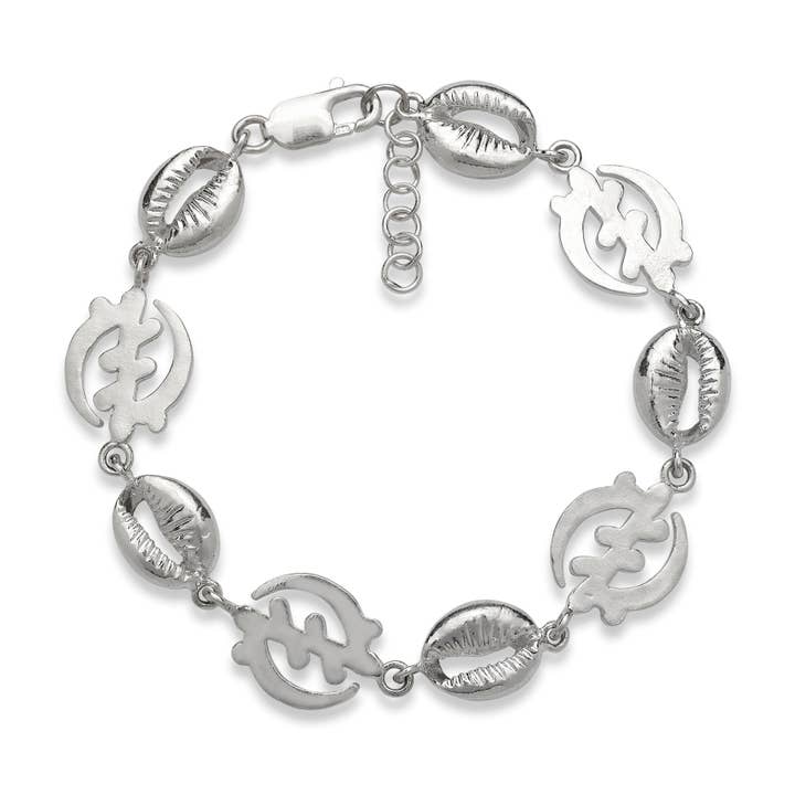 Bracelet réglable en argent sterling .925 Better Jewelry Gye Nyame Adinkra Coquillages de cauris pour la vente par Better Jewelry