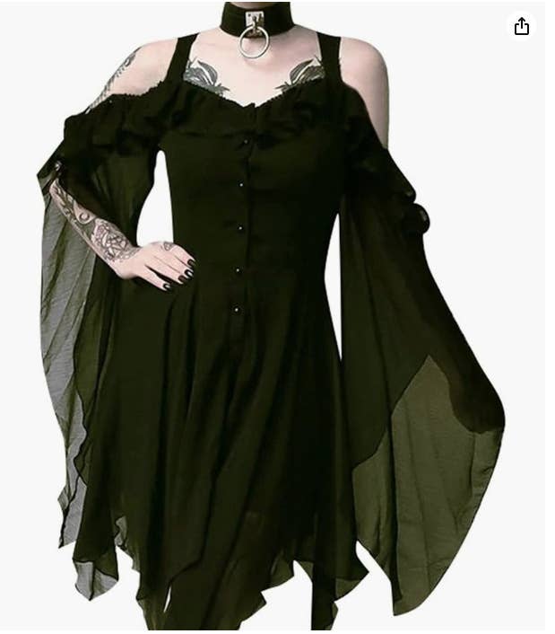 Tourtiwi - Wholesale Jurk - Dames - Gotische jurk met uitlopende mouwen en koude schouders3