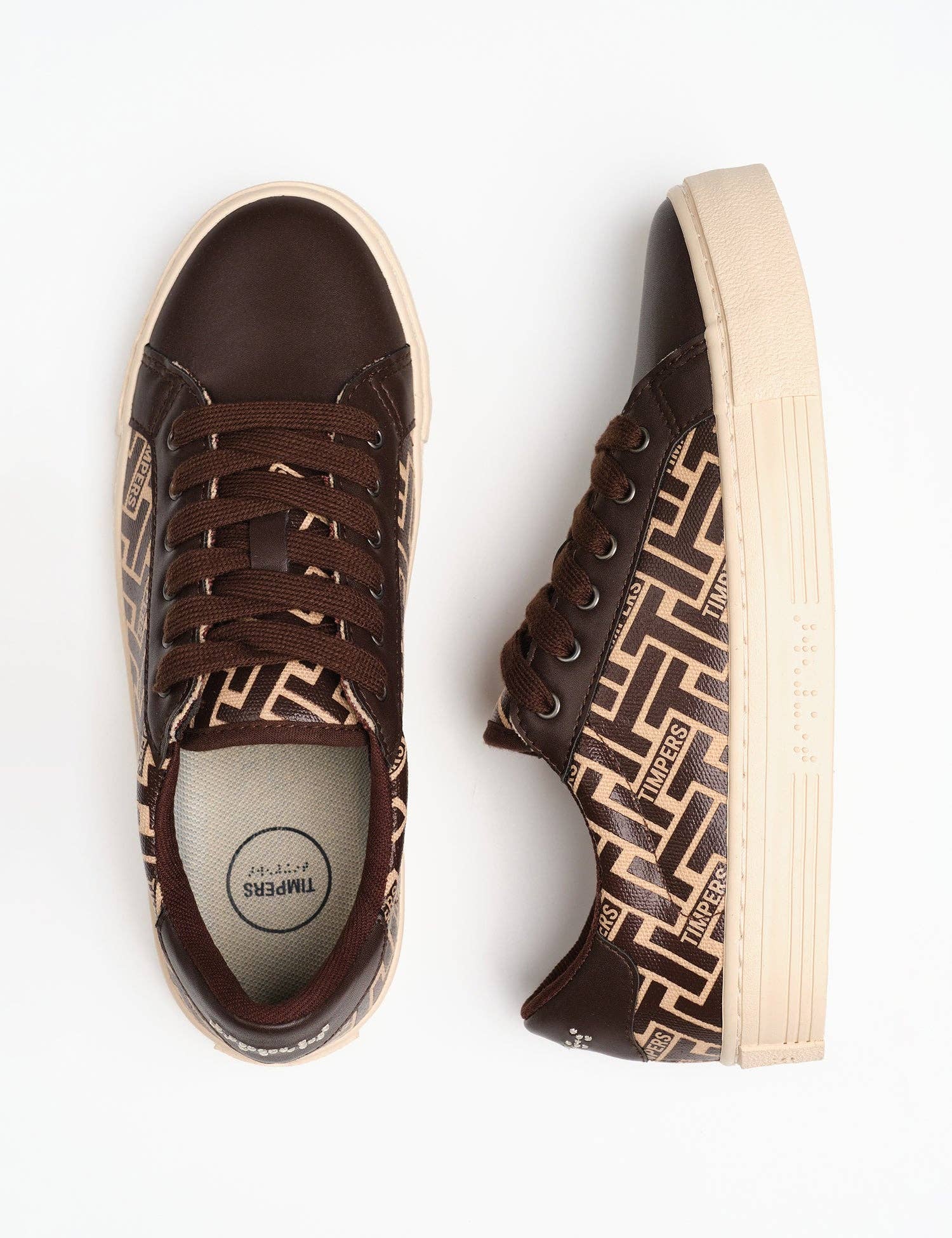 Timpers – Großhandel Sportsneaker – Unisex – Unisex vegane Sneaker mit braunem Monogramm und Naturkautschuksohle