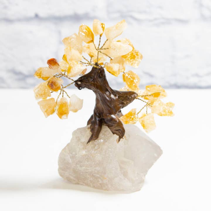 SMALL CITRINE GEMSTONE TREE WITH A CRYSTAL BASE(24 PER BOX) for wholesale by Cold River Mining