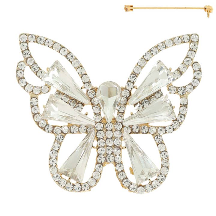 SP Sophia Collection - Wholesale Brooch - Vintage Crystal Gemstone Butterfly Brooch Pin