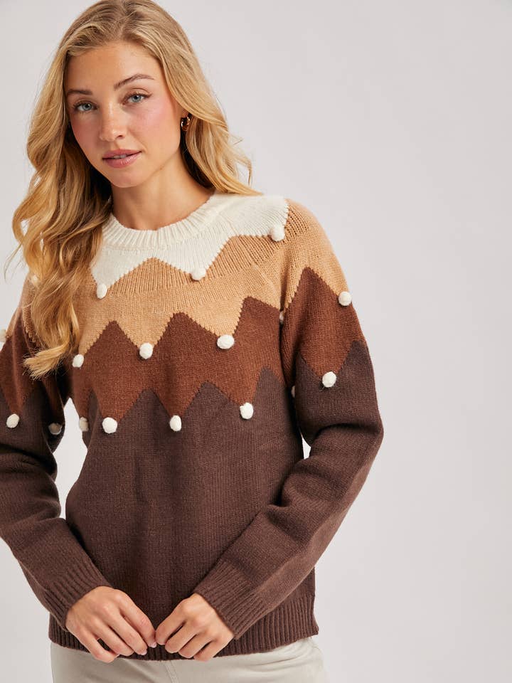Bluivy - Wholesale Knitted jumper – Women′s - CHEVRON COLOR-BLOCKED POM-POM KNIT SWEATER18