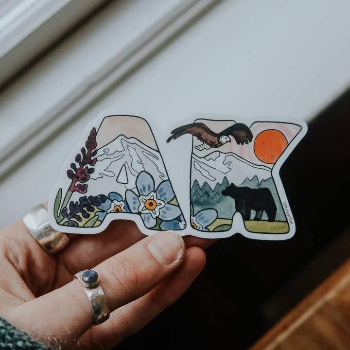 Autocollant en vinyle paysage d'Alaska "AK" pour la vente par Sticker Girl