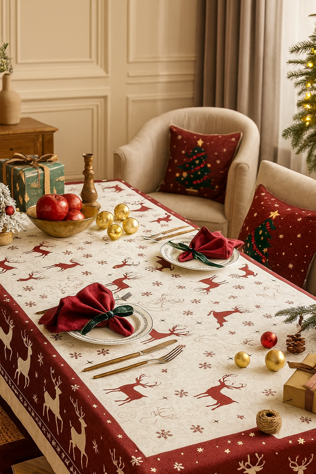 Fennco Styles - Wholesale Tablecloth - Christmas Trees and Deer Holiday Tablecloth 4