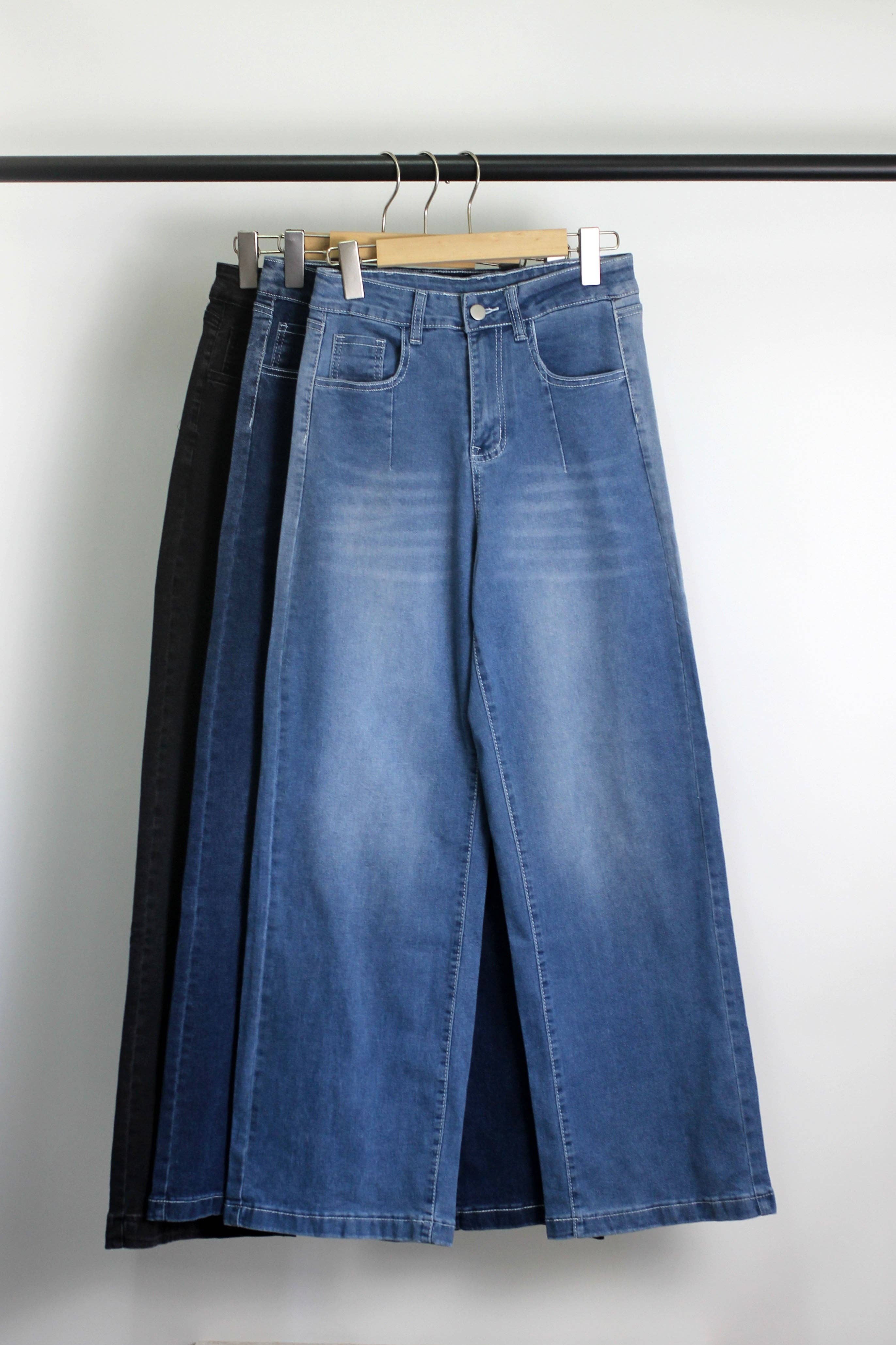 ESLEY - Vendita all'ingrosso Jeans - Donna - P2507XY38143 - Jeans a Gamba Larga a Vita Alta con Lavaggio Gradiente6