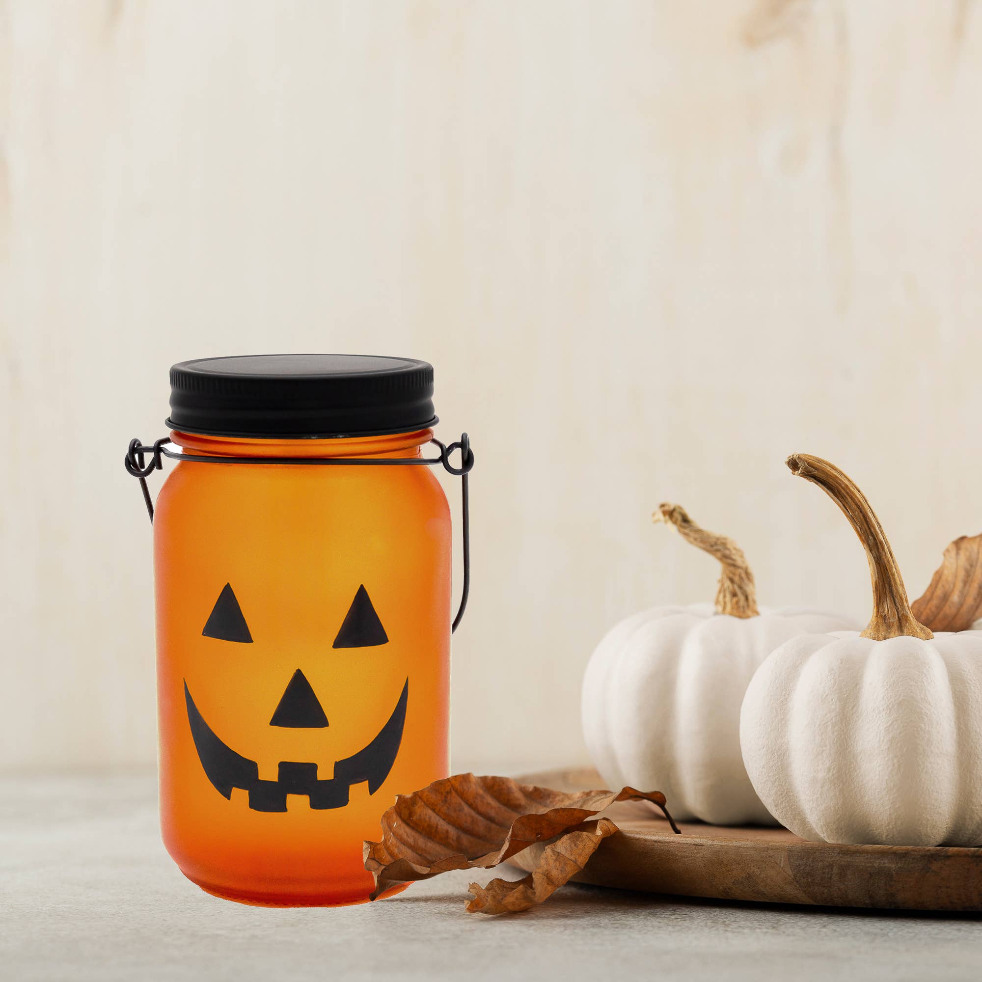 LumaBase - Wholesale Decorative Tabletop Object - Battery Operated Flame Effect Jack O'Lantern Mason Jar2