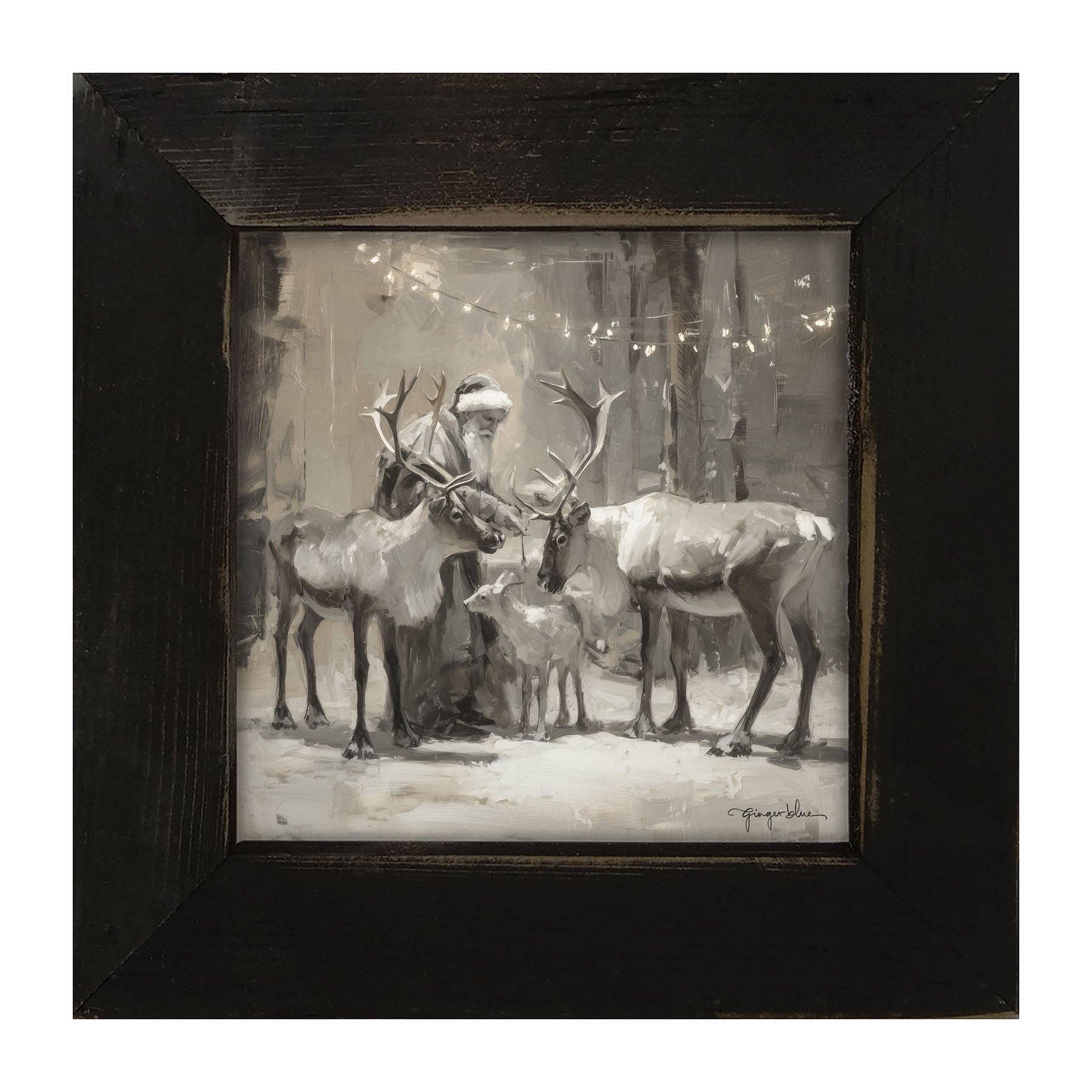 ginger blue - Vente Art mural pour les fêtes - Père Noël et rennes sous les lumières de Noël2