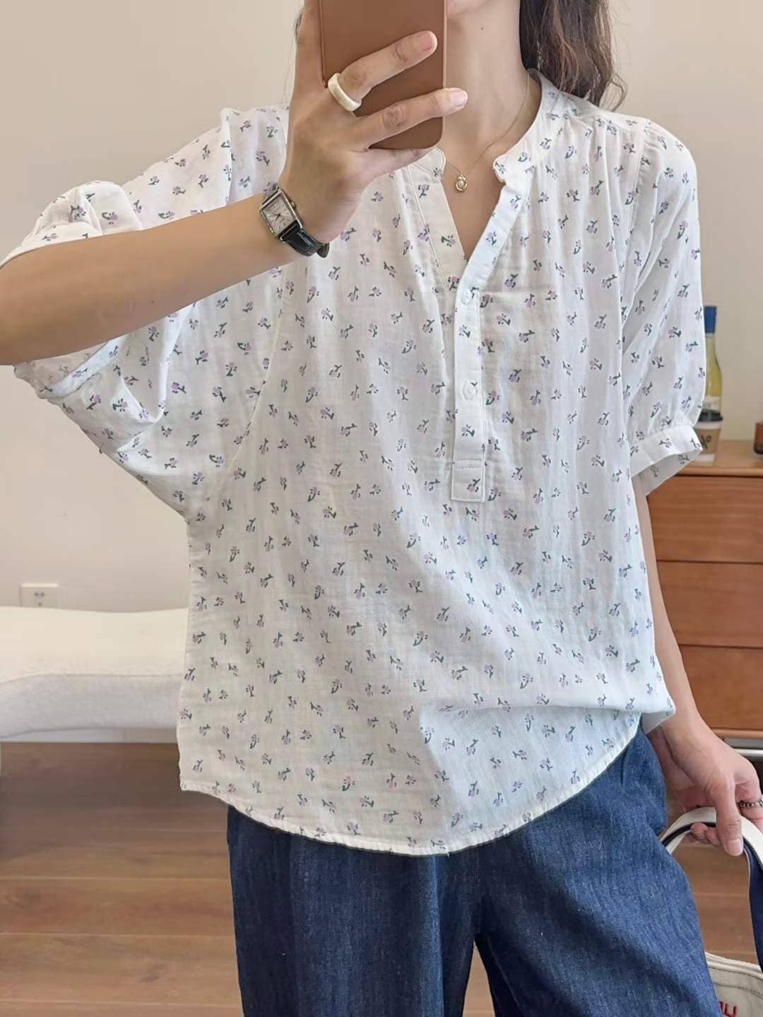 Whisper Mint – Engroshandel Bluse - Dame – Bomuldsgaspulloverskjorte med prikket mønster2