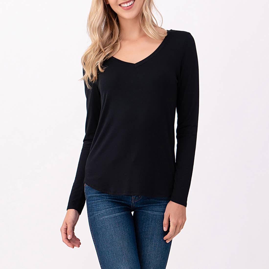 Heimious - Wholesale T-Shirt - Women's - Modal Long Sleeve V-neck Relaxed Fit T-shirt, T24933