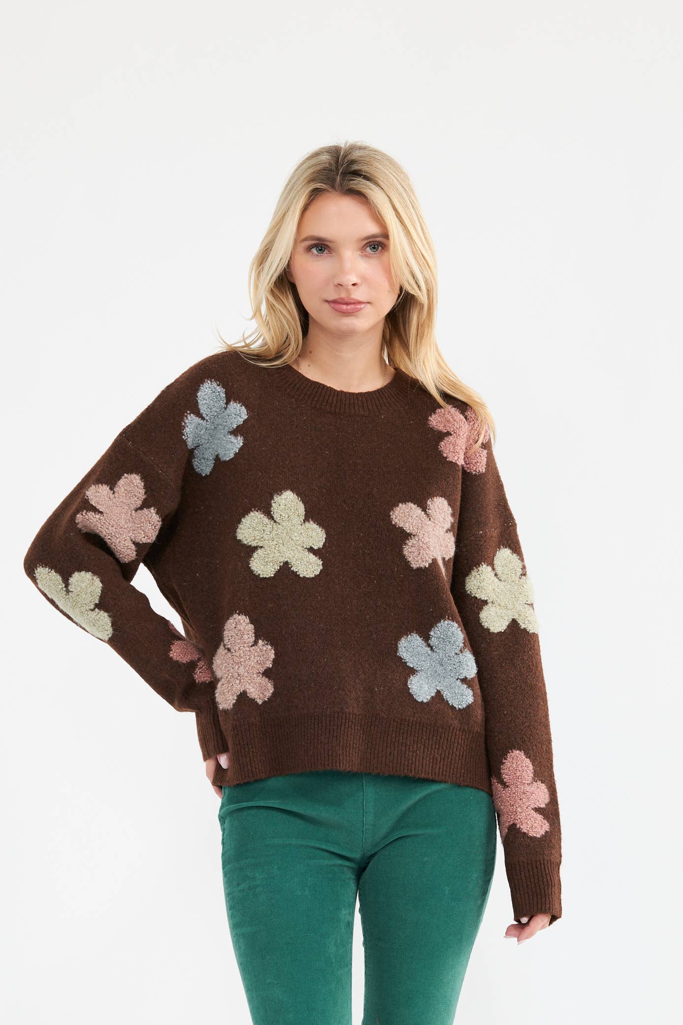 Newbury Kustom - Wholesale Knit Sweater - Women's - 11336-Multi-Color Flower Knit Sweater2