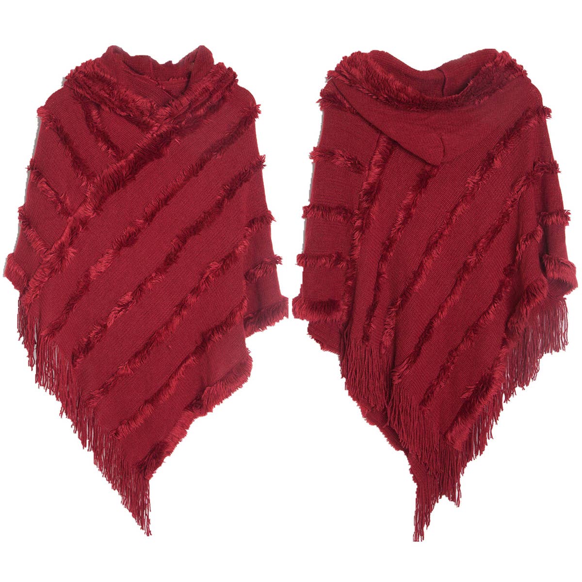 ACCITY - Wholesale Cape - Women's - HOODED CAPE WITH FRINGED HEM SCARVES_CWASC01183