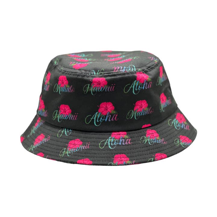 Aloha Designs - Wholesale Bucket Hat - Women's - Hawaiian Hibiscus Bucket Hat with Colorful Aloha, Mahalo0