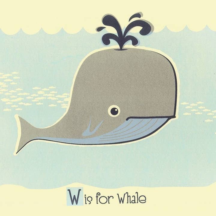 W Is for Whale Screenprint Nursery Art Print - Alphabet for wholesale by strawberryluna
