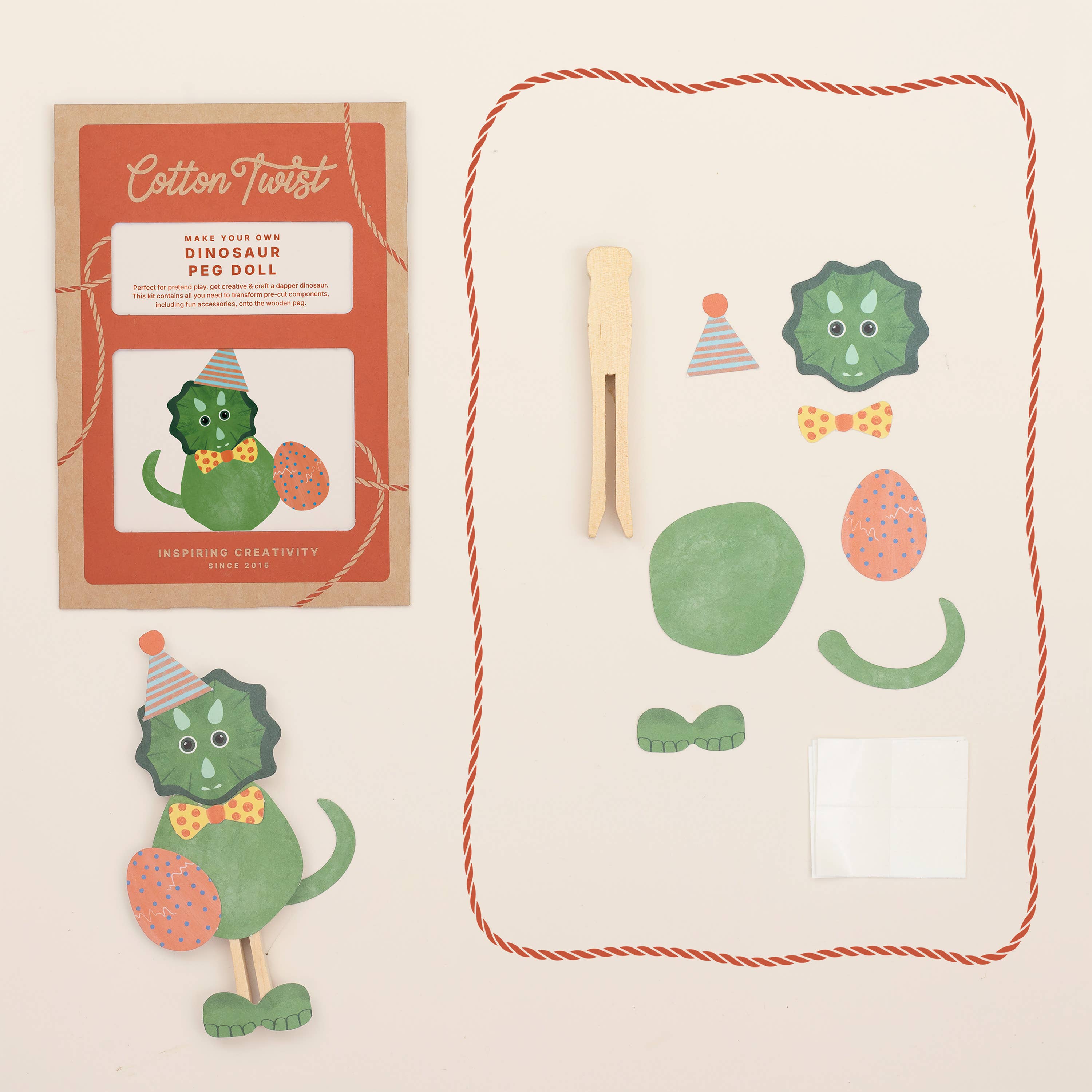 Cotton Twist (WE PREPAY ALL US DUTIES) - Vendita all'ingrosso Kit per lavoretti fai da te - Bambini - Crea la tua bambola con mollette di dinosauro3