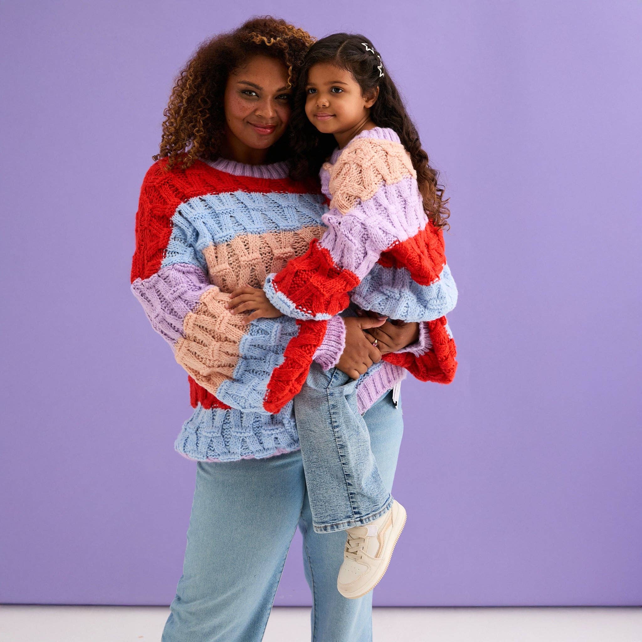 Cara & The Sky – wholesale Knitted jumper – Women′s – Mandy Criss-Cross Stitch Balloon Sleeve Stripe Jumper - Orange12