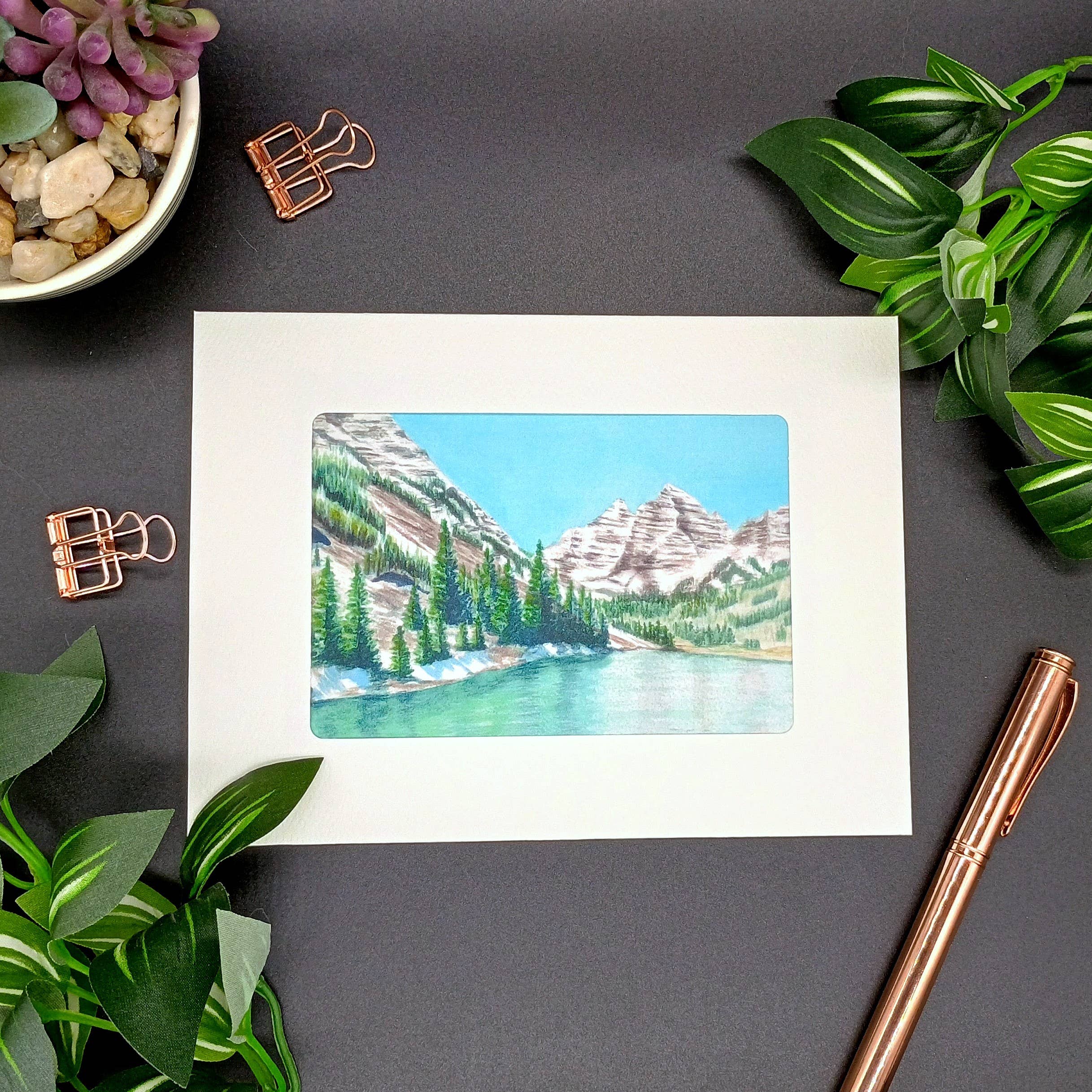 Kathryn Paul Fine Art - Wholesale Everyday Greeting Card - Colorado mountain watercolor; Maroon Bells in winter card