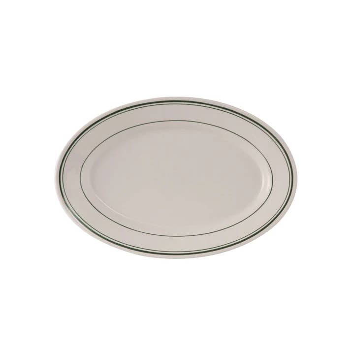 Green Banded Handpainted Ceramic Oval Platter, 10.5" for wholesale on Faire