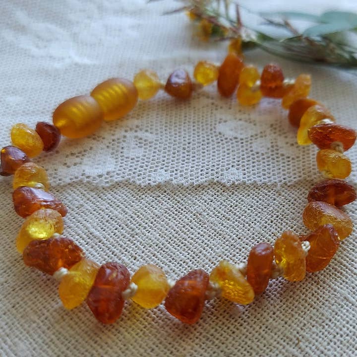 Amber Auksas - Wholesale Bangle Bracelet - Kids & Baby - Raw Honey Cognac Baltic Amber Bracelet β₯ w/ Tag & COA β₯ GIA1