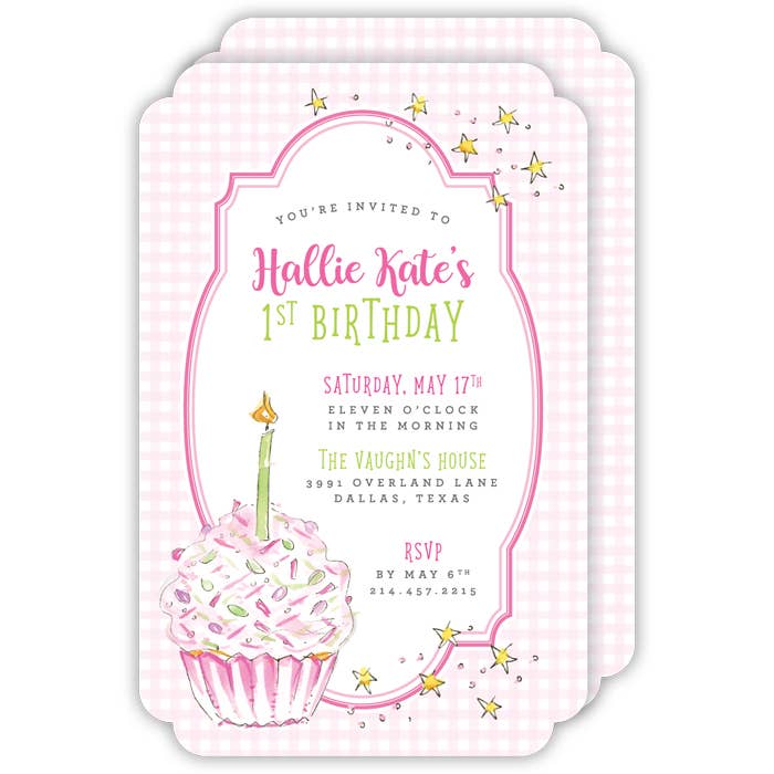 Pastelito de primer cumpleaños pintado a mano, color rosa, grande, plano, troquelado para venta al por mayor de RosanneBeck Collections