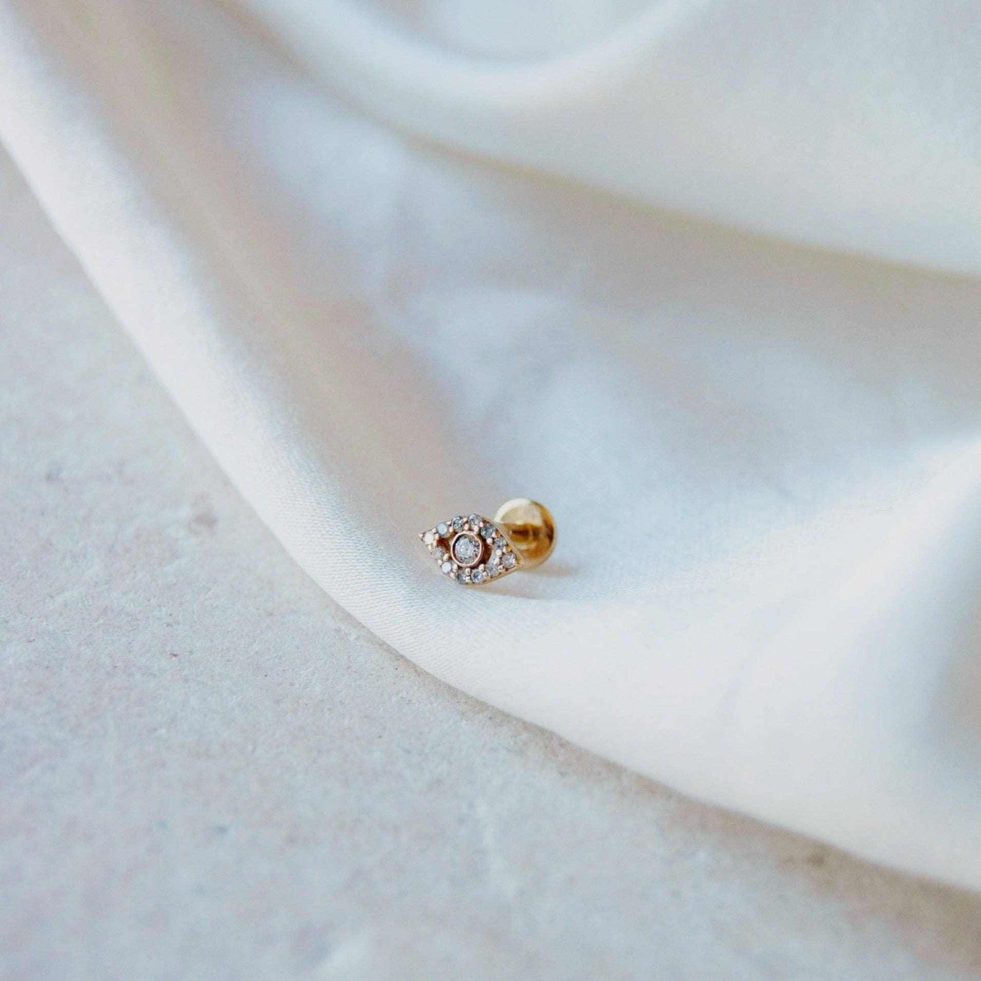 ZOHREH - Wholesale Stud/Post Earrings - Diamond Evil Eye Flat Back Earring 14k Gold2