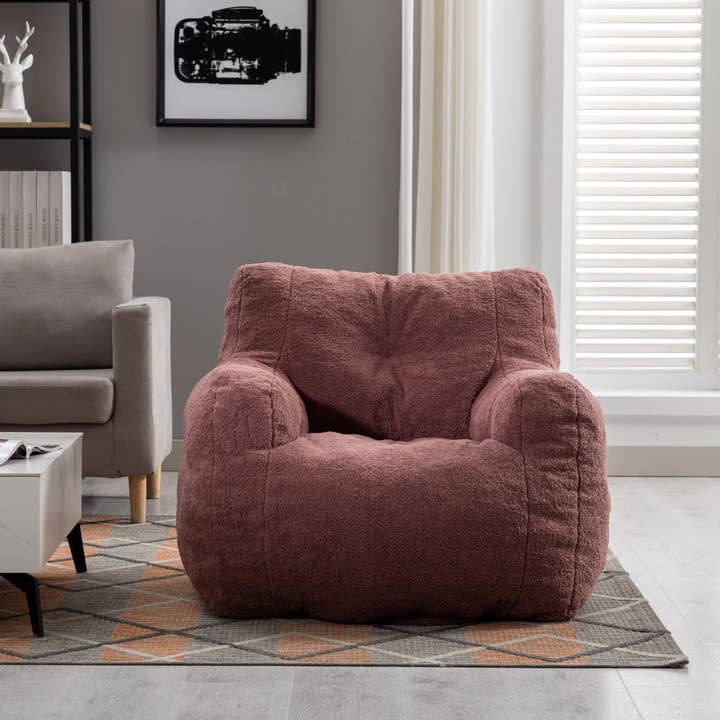 39F Inc. - Wholesale Chair - Tufted Teddy Fabric Bean Bag Chair with Ergonomic Backrest3