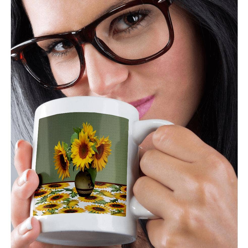 3dRose - Wholesale Coffee Mug - 3dRose, Image of Beautiful Vase of Sunflower on Sunflower Tablecloth, Mug9