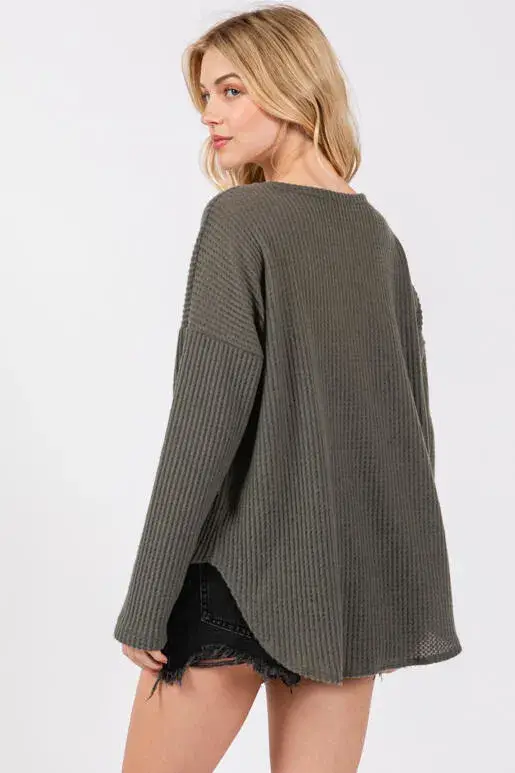 Final Touch - Wholesale Gebreide top - Dames - Geborstelde Wafel Lange Mouw Top - NT313097