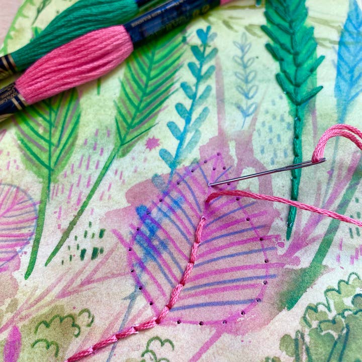 Keller Design Co. - Wholesale Embroidery/Cross Stitch Supplies - Pink and Green Spring Floral Paper Embroidery Kit3