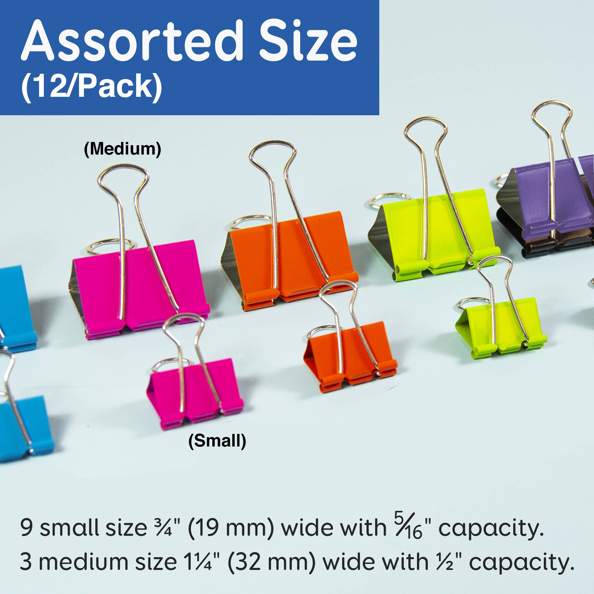 BAZIC Products - Wholesale Binderclip - Assorted Size Color Binder Clip (12/Pack)1