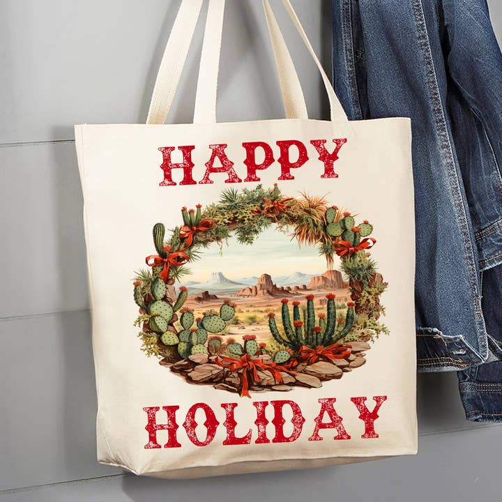 Bolso de lona Christmas Cactus Happy Holiday para venta al por mayor de Avery Lane Gifts