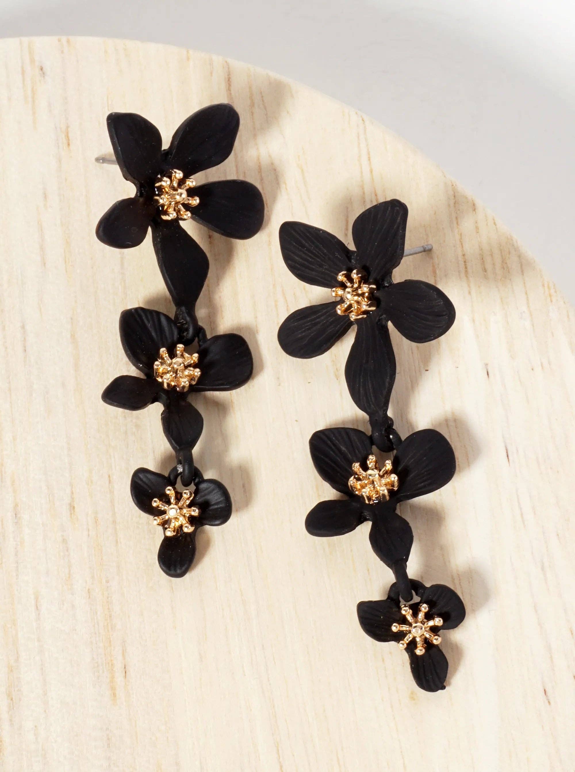 Wild Honey - Wholesale Dangle Earrings - Botanical-Theme Three Graduated Flower Drop Post Earrings2