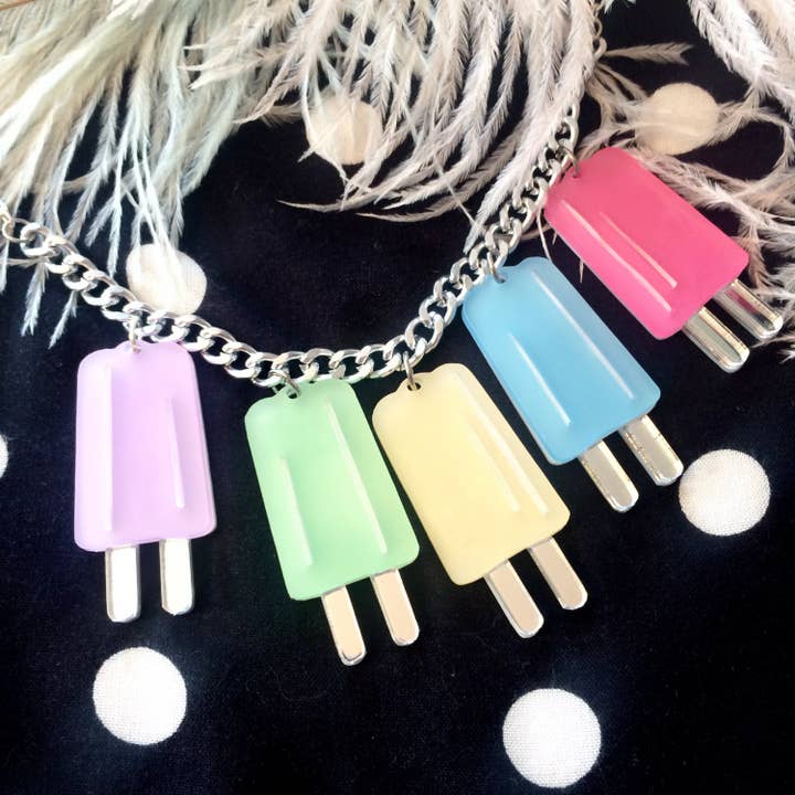 Pastel Ice Pop Popsicle Charm Necklace, Laser Cut Acrylic, Plastic Jewelry for wholesale by I'm Your Present