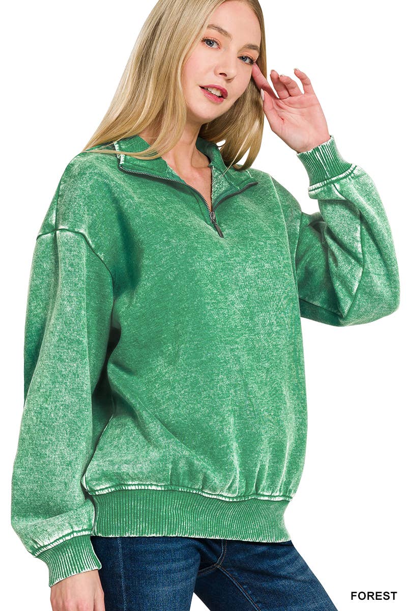 42POPS - Wholesale Sweatshirt - Women's - ,..0810 Acid Wash Fleece Half Zip Pullover SI-267488