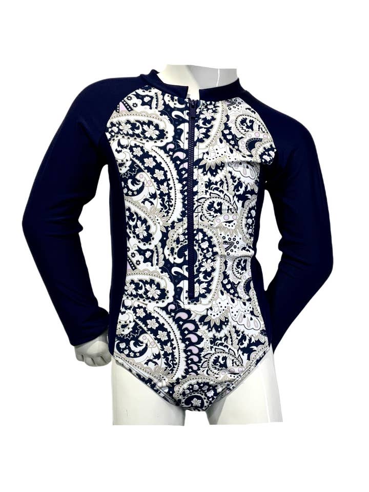 Rashguard a manica lunga per ragazze 1 pz, K4802-Paisley per la vendita all'ingrosso da parte di MARINA WEST SWIM