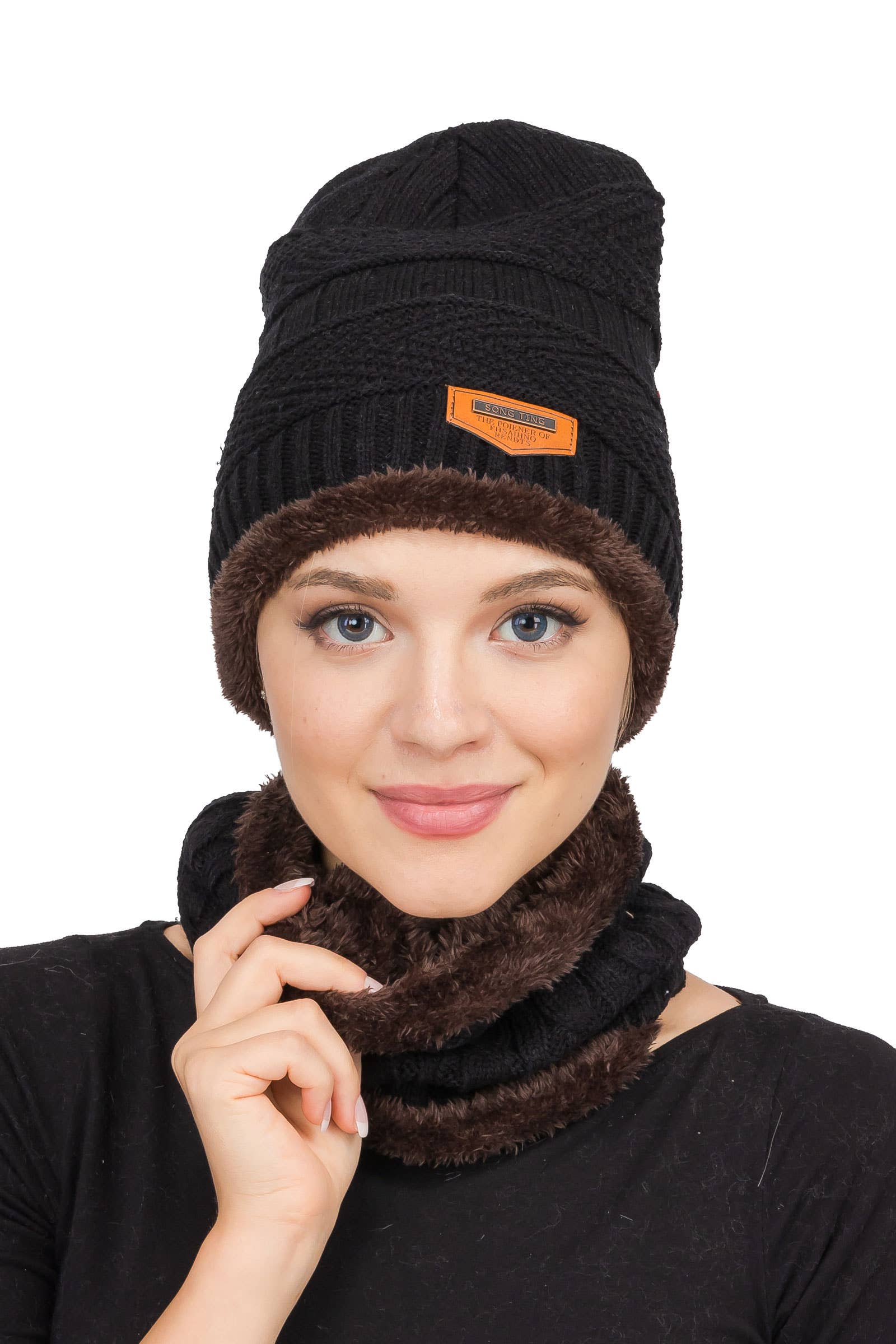 ASSORTED Earth Tone Cable Knitted Fur Beanie Scarf for wholesale on Faire2