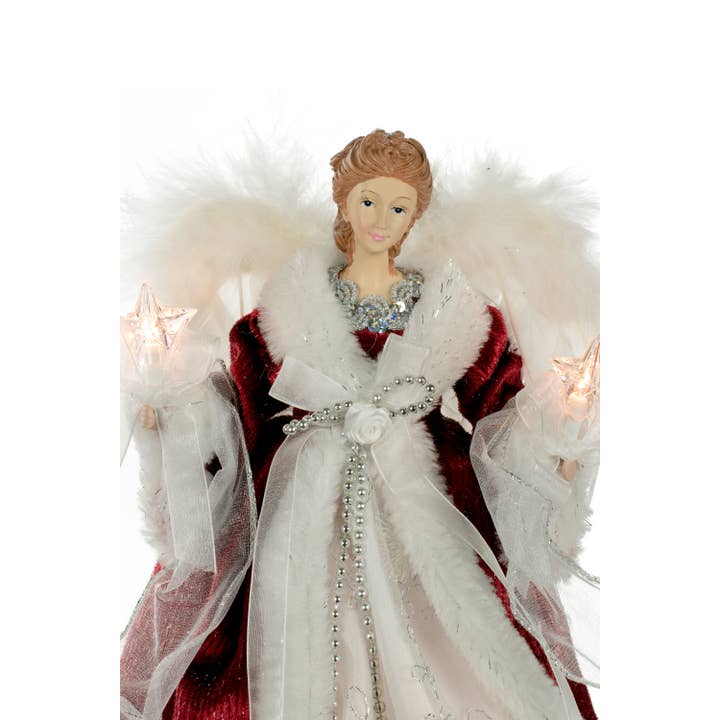 Starlight Collection - Wholesale Tree Topper - Red/White 10-Light Modern Angel Tree topper w/ Fluffy Wings1