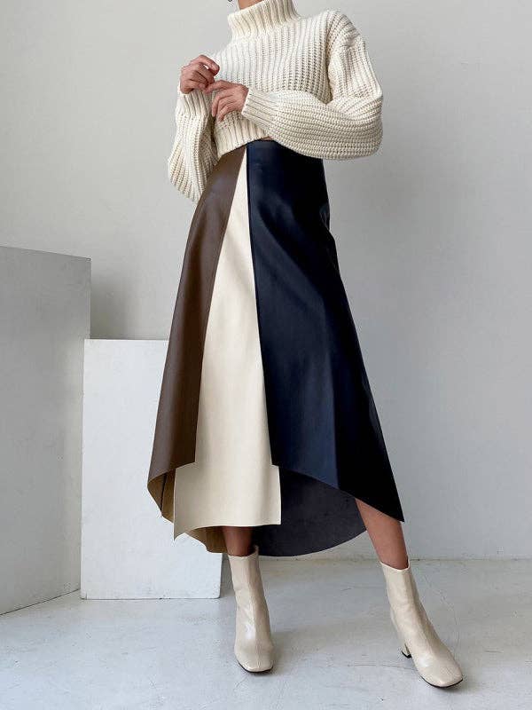 COLORFUL A-Line High Waisted Asymmetric Contrast Color Split-Front Skirts Bottoms for wholesale on Faire2