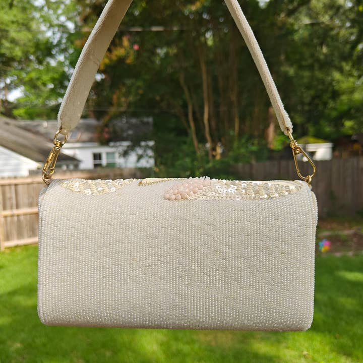 ShopHimalaya - Wholesale Clutch bag – women's - Ivory Beaded Clutch 3D Leaf Embroidery Purse Crossbody3