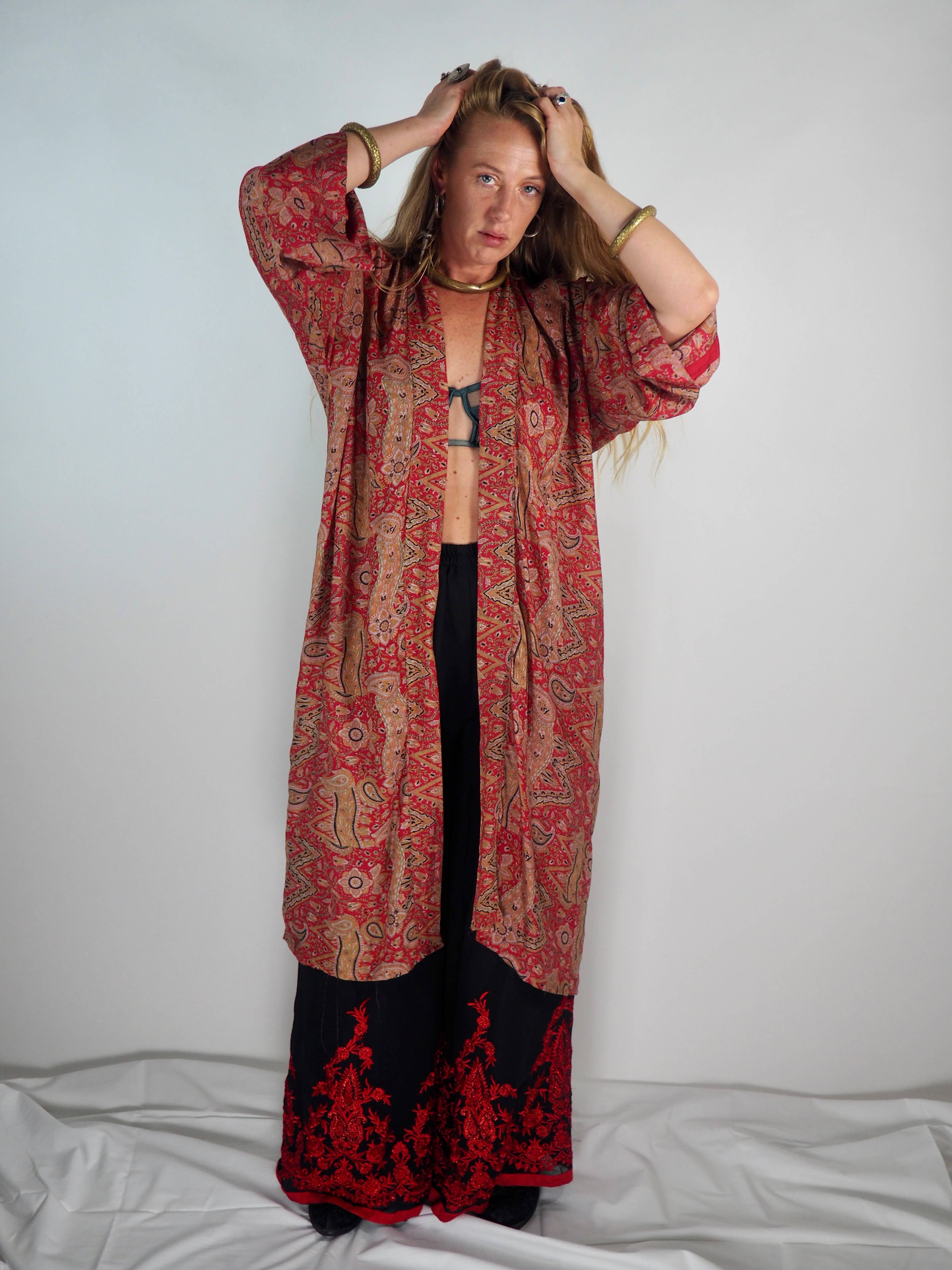 Vagabond Ibiza - Wholesale Kimono - Women's - The Kardash Kimono Mid-Length – Upcycled Vintage Sari Kimono36