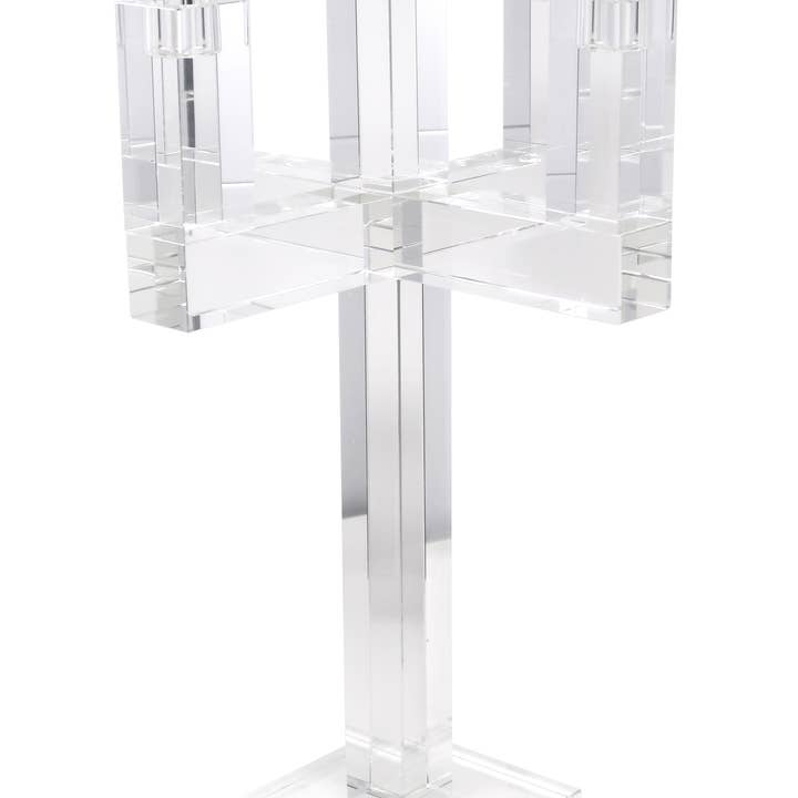 HomeRoots - Wholesale Candle Holder - 20" Clear Faceted Crystal & Tabletop Candelabra Candle1