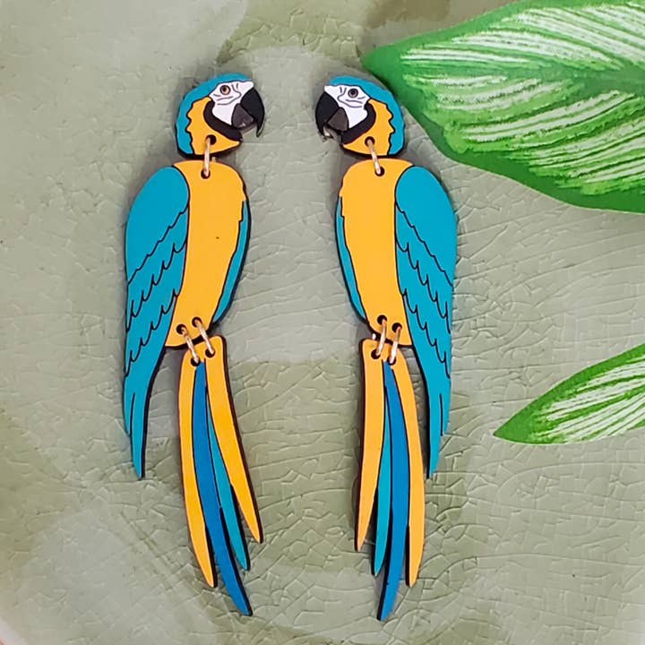 Blue Macaw Stud Dangle Earrings for wholesale by Le Chic Miami